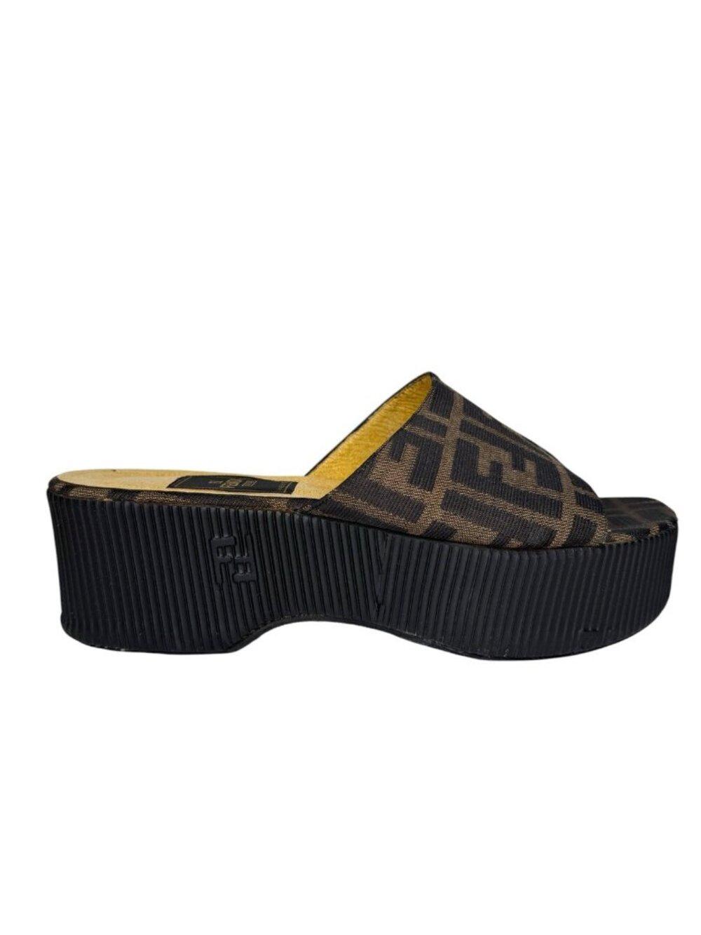 Vintage 90s Fendi Zucca FF Monogram Platform Slide Mules Sandals EU 38 US 7.5